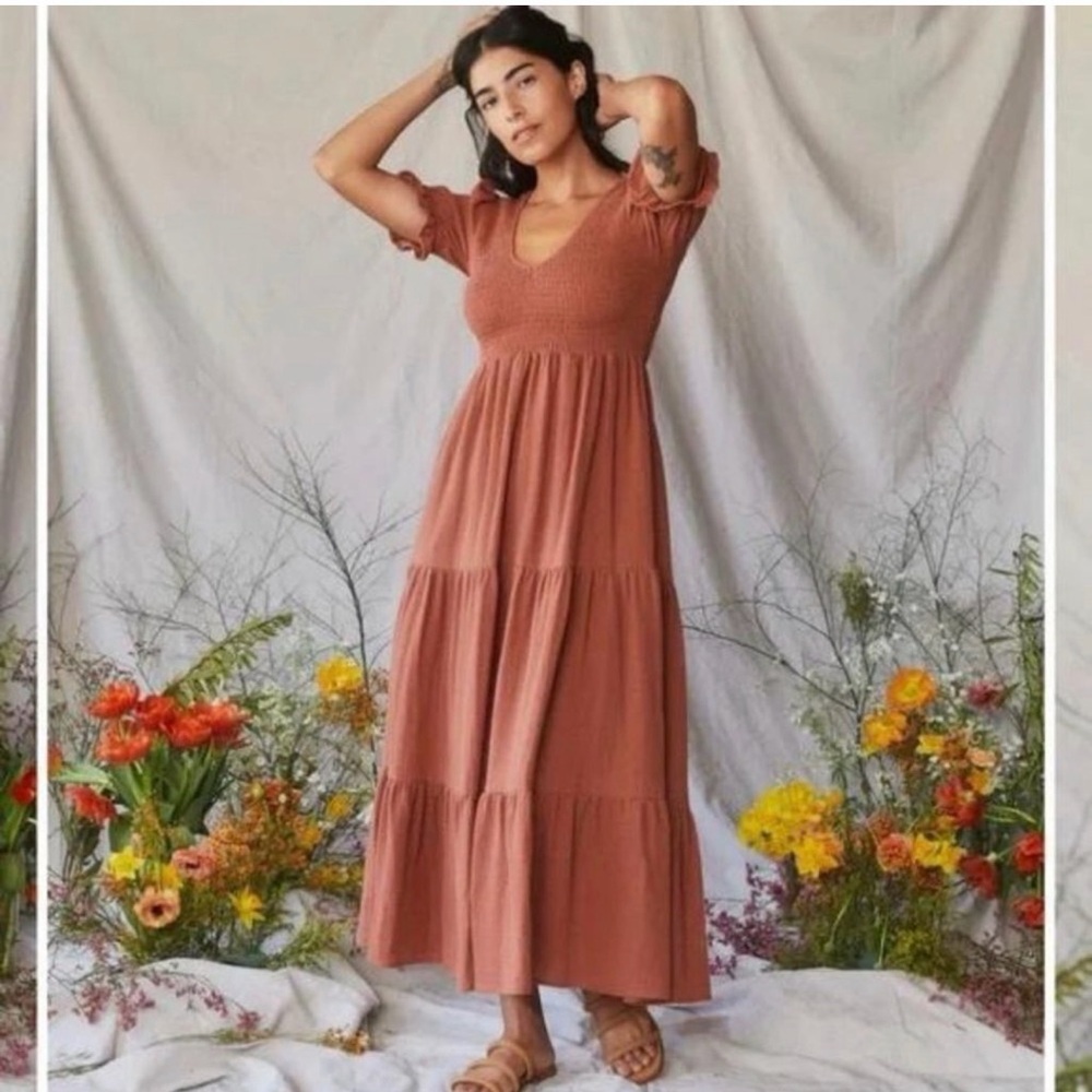 Christy Dawn Brooklyn Women's Terracotta Tiered Maxi Dress - Smocked Bodice